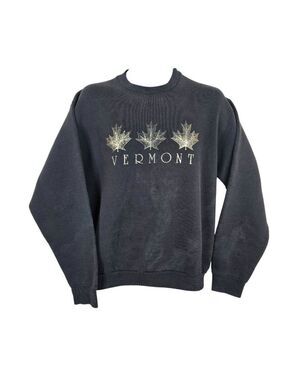 Vintage 80s Vermont Crewneck Sweatshirt XL Black USA Made All Over Fade